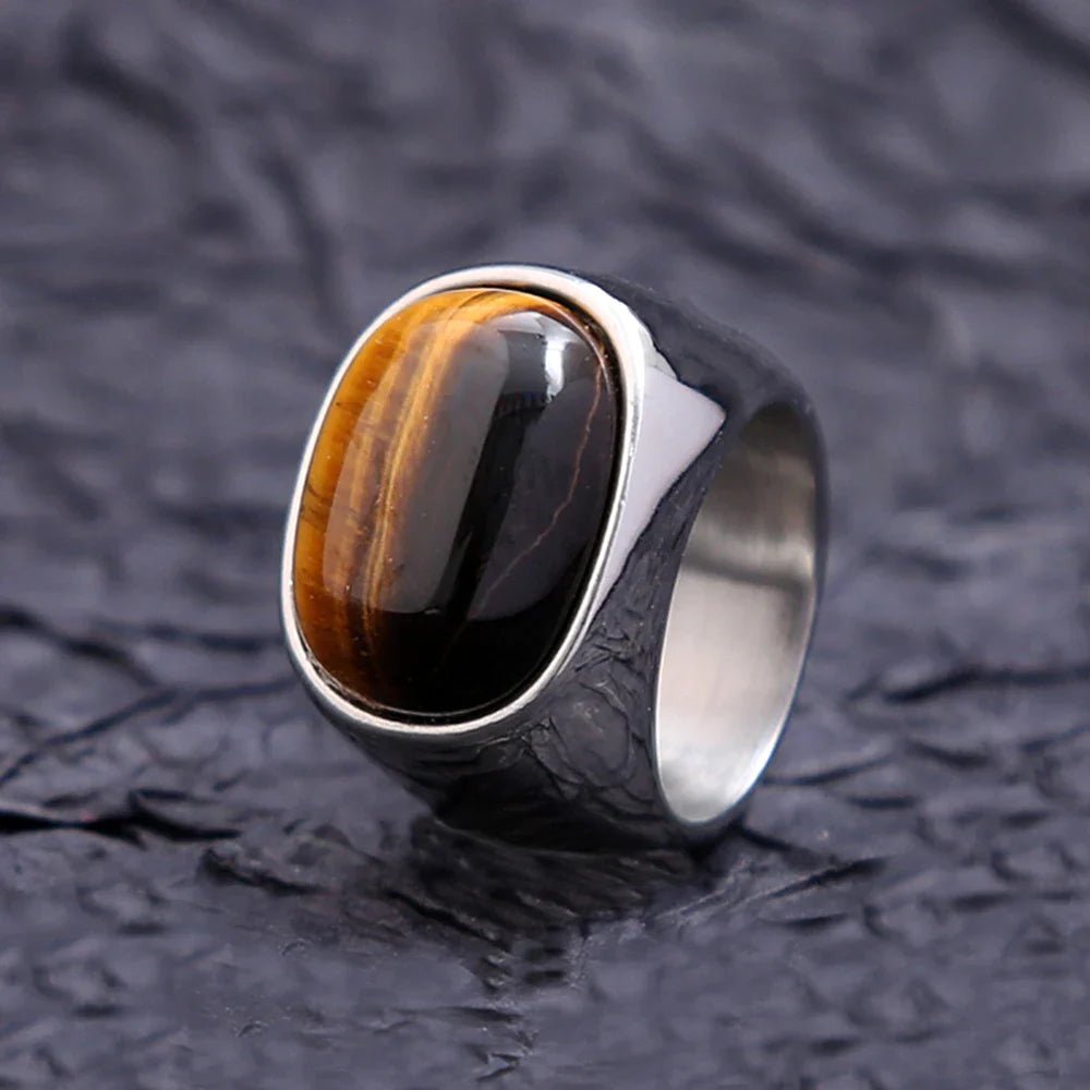 Tiger Eye Stone Ring Men Women silver