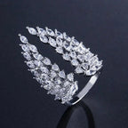 Silver Zircon Feather Ring