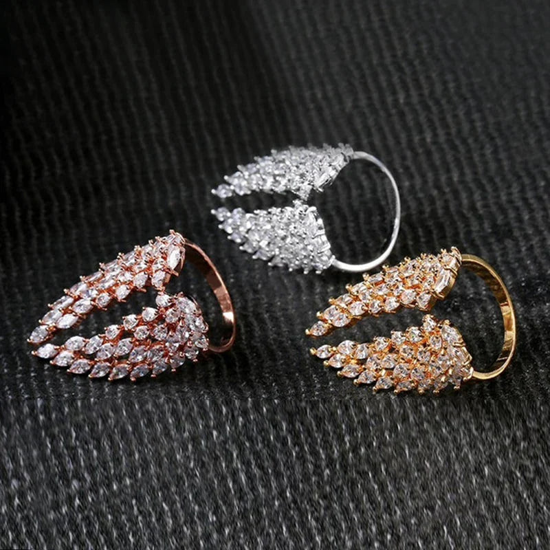 Gold Zircon Feather Ring