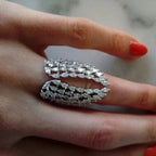 Silver Zircon Feather Ring
