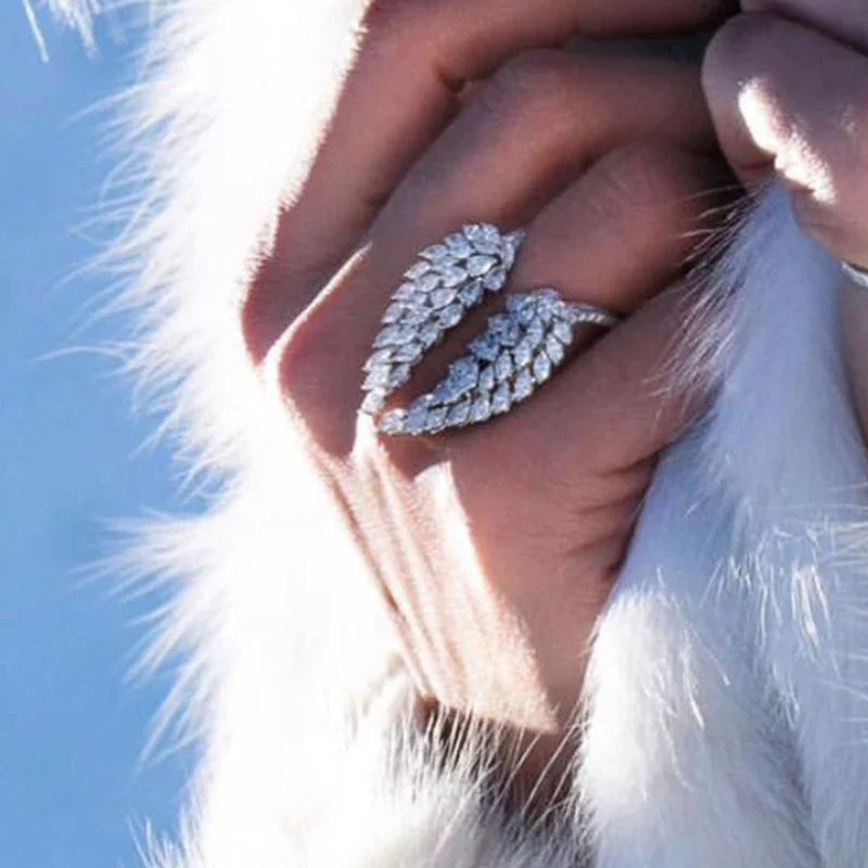 Silver Zircon Feather Ring