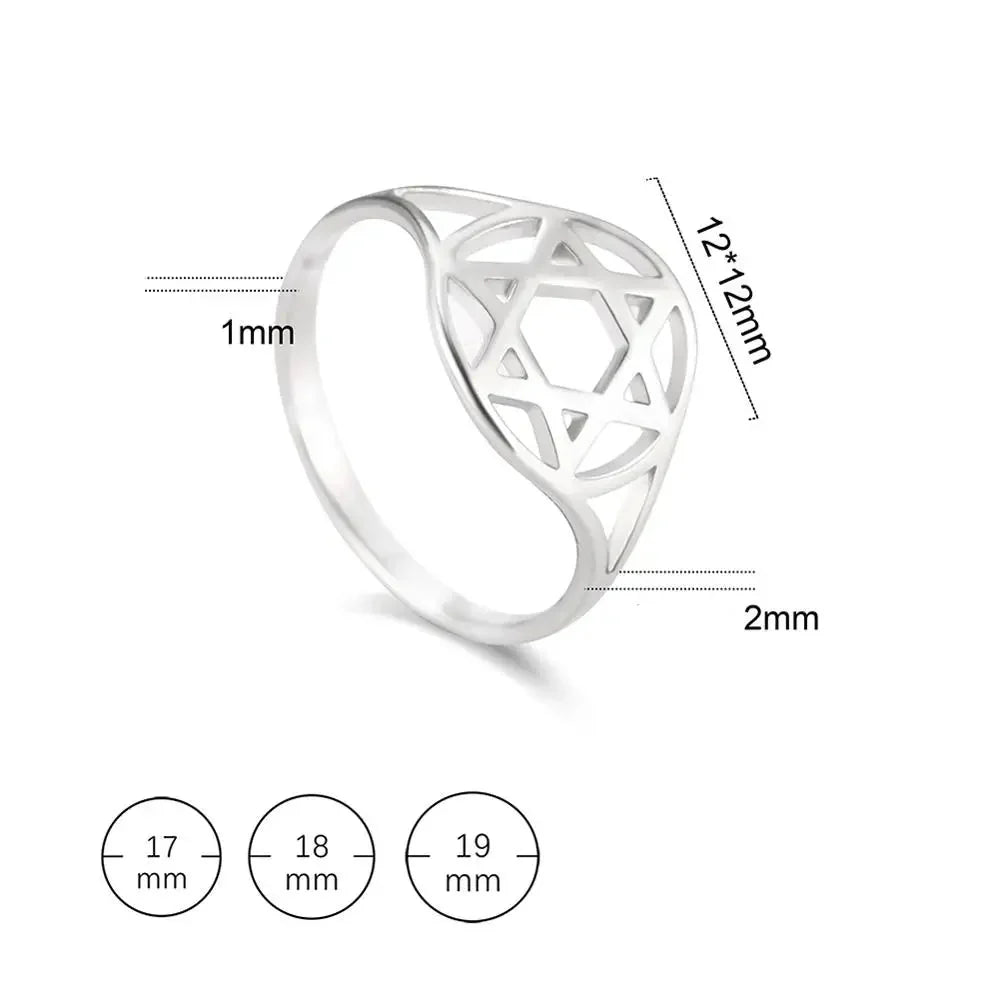 Bague pour femme creuse avec l'étoile de David symbole juif argent
