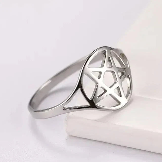 Bague pour femme creuse avec l'étoile de David symbole juif argent
