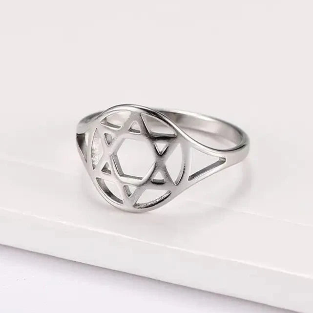Bague pour femme creuse avec l'étoile de David symbole juif argent