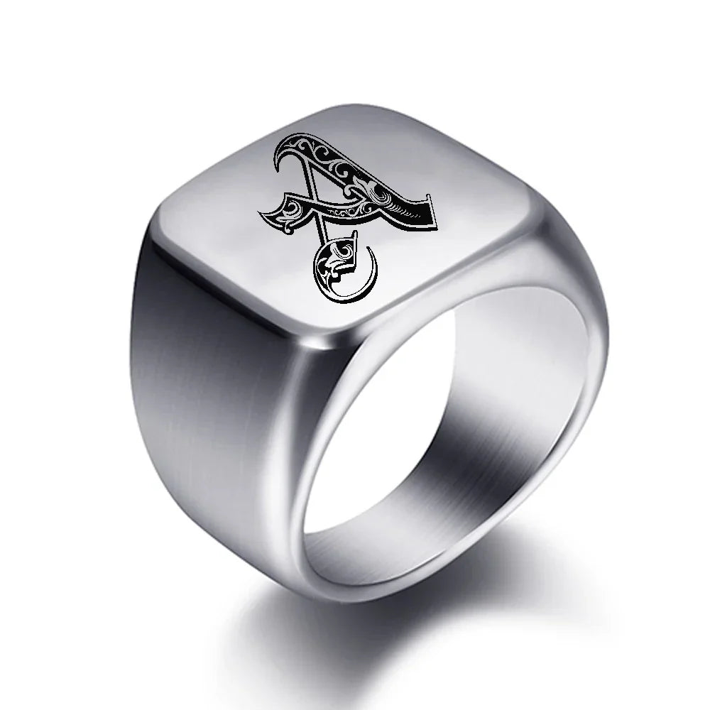 Bague large homme initiale a