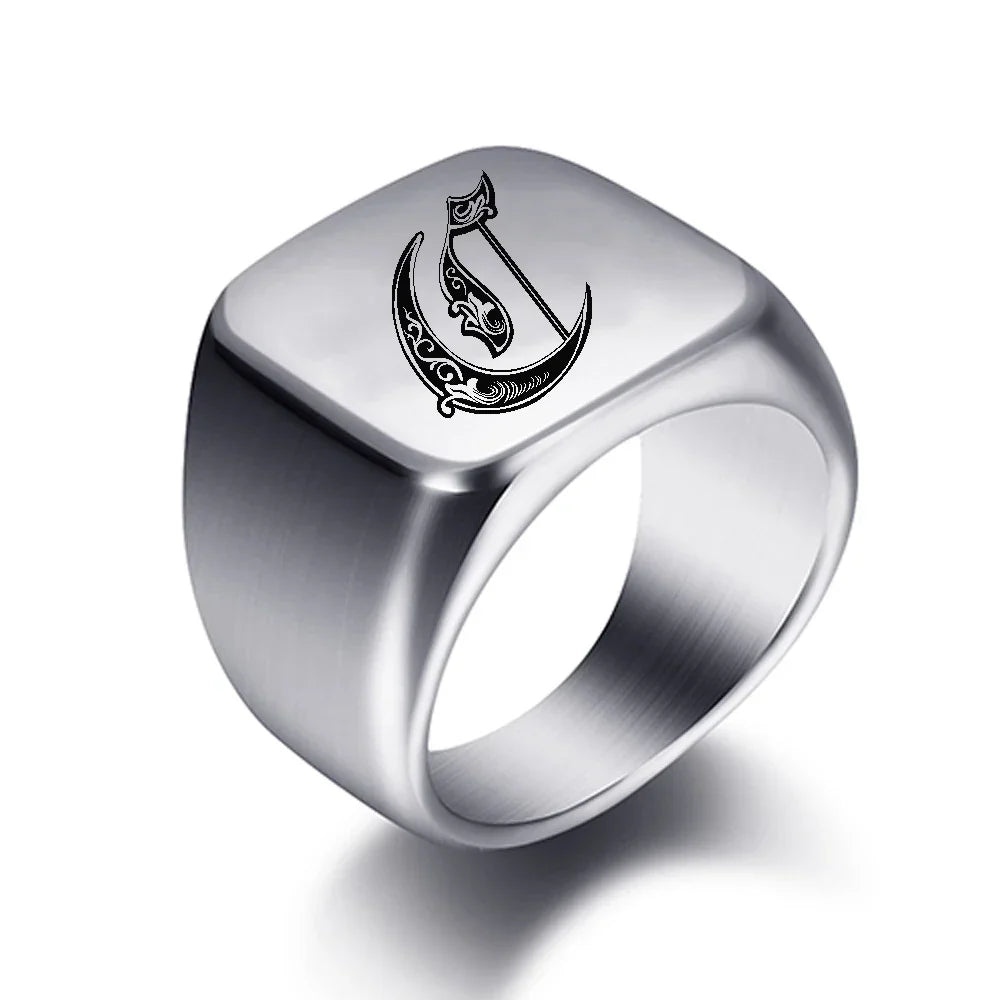 Bague large homme initiale c