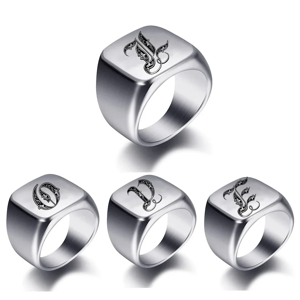 Bague large homme initiale e