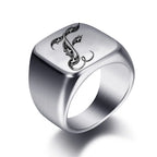 Bague large homme initiale f