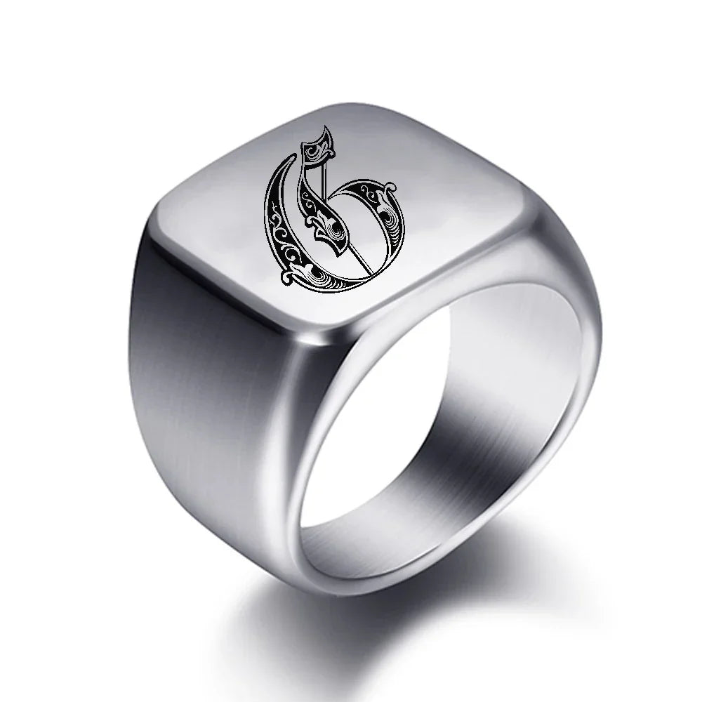 Bague large homme initiale g