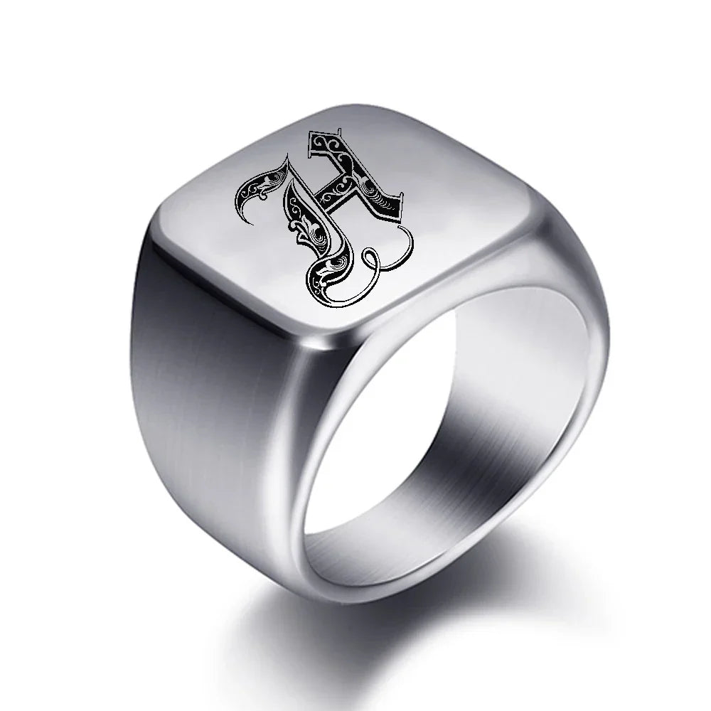 Bague large homme initiale h