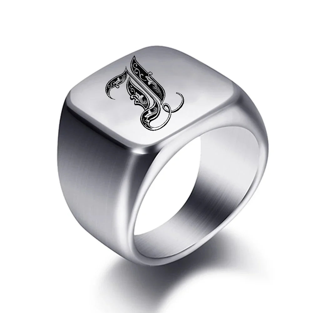 Bague large homme initiale i