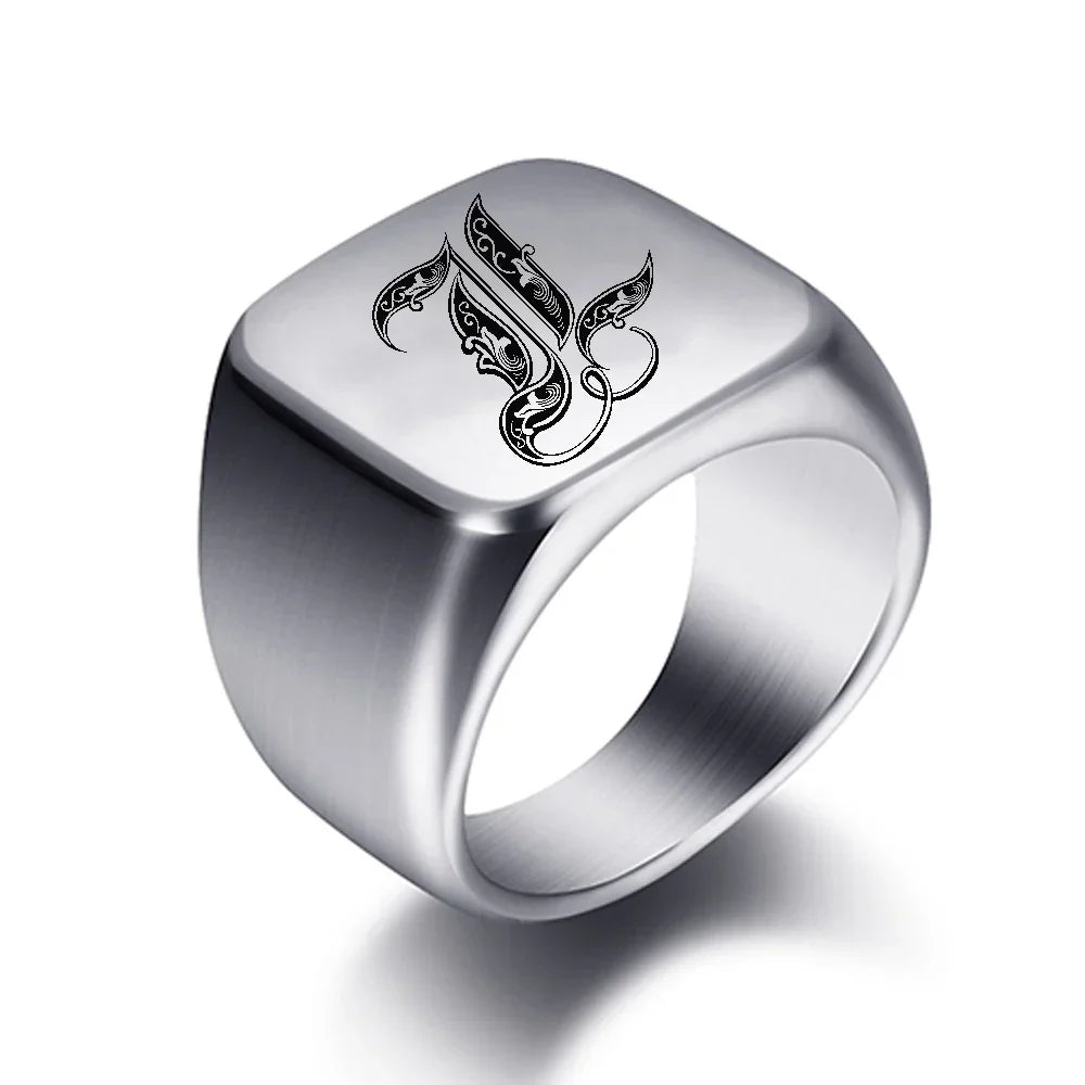 Bague large homme initiale l
