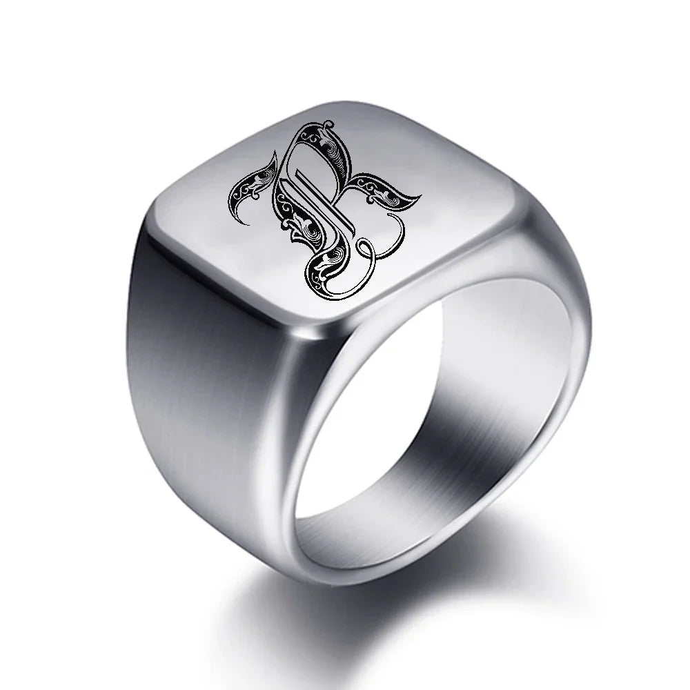 Bague large homme initiale r