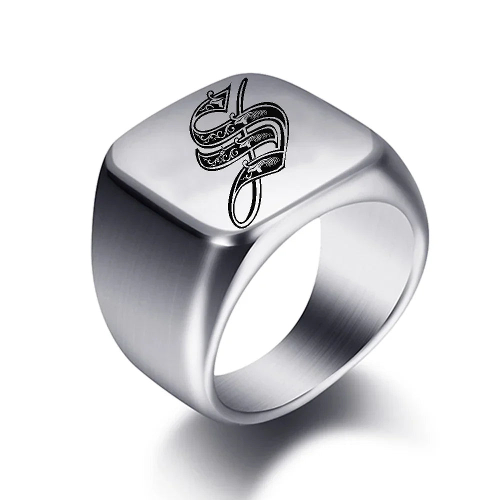 Bague large homme initiale w