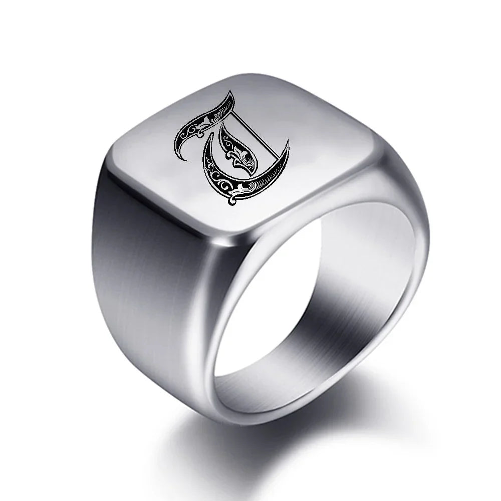 Bague large homme initiale t