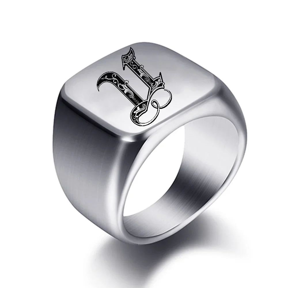 Bague large homme initiale u