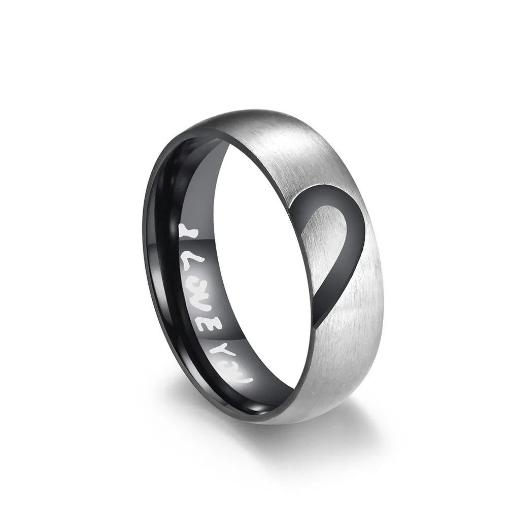 Proof of Love Ring "I Love You" with Black Heart or Black Crystal