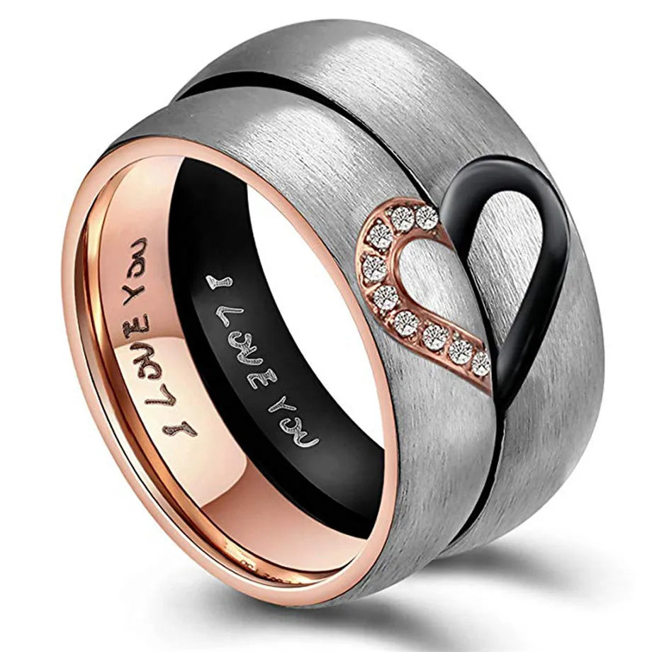 Proof of Love Ring "I Love You" with Black Heart or Rose Gold Crystal