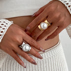 Retro Women's Ring with Gold Pearl