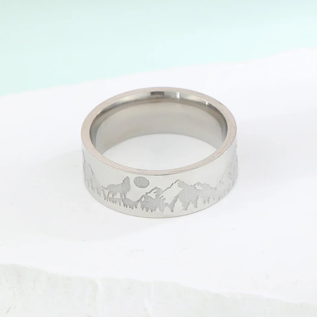 Bague Rétro Montagnes Lion et Soleil argent