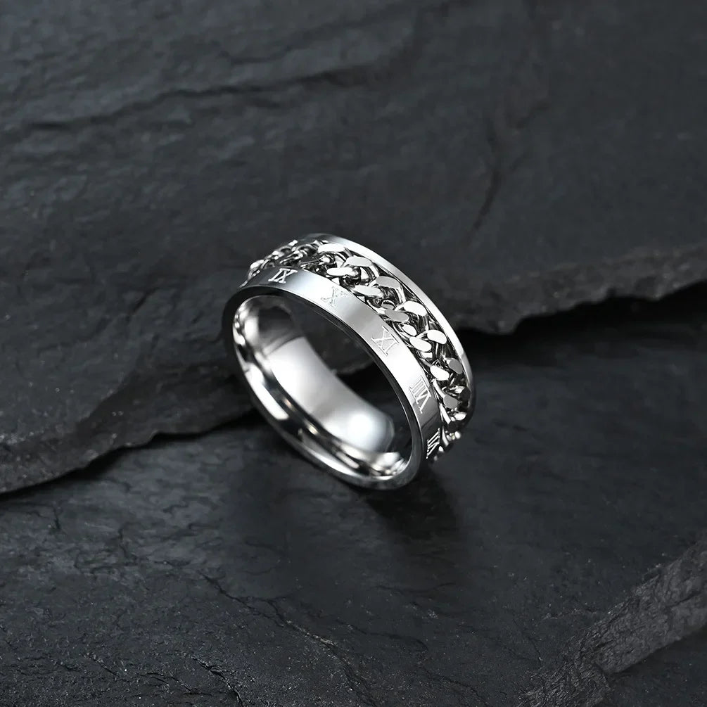 Silver Anti-Stress Rotating Ring for Men