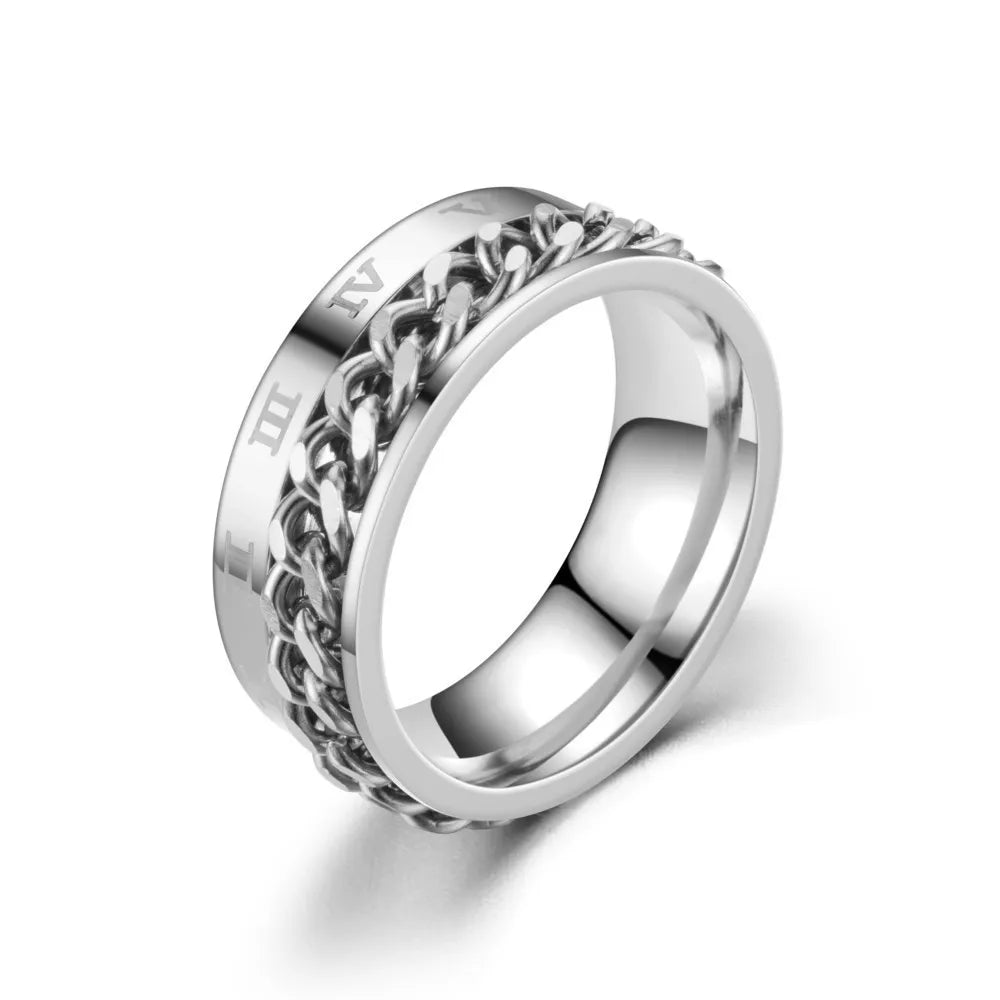 Silver Anti-Stress Rotating Ring for Men