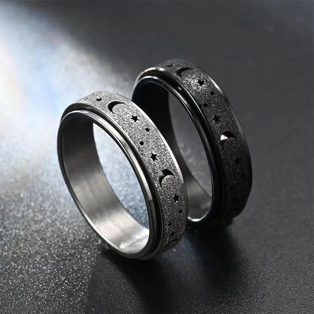 Rotating Ring with Crescent Moons for Men black