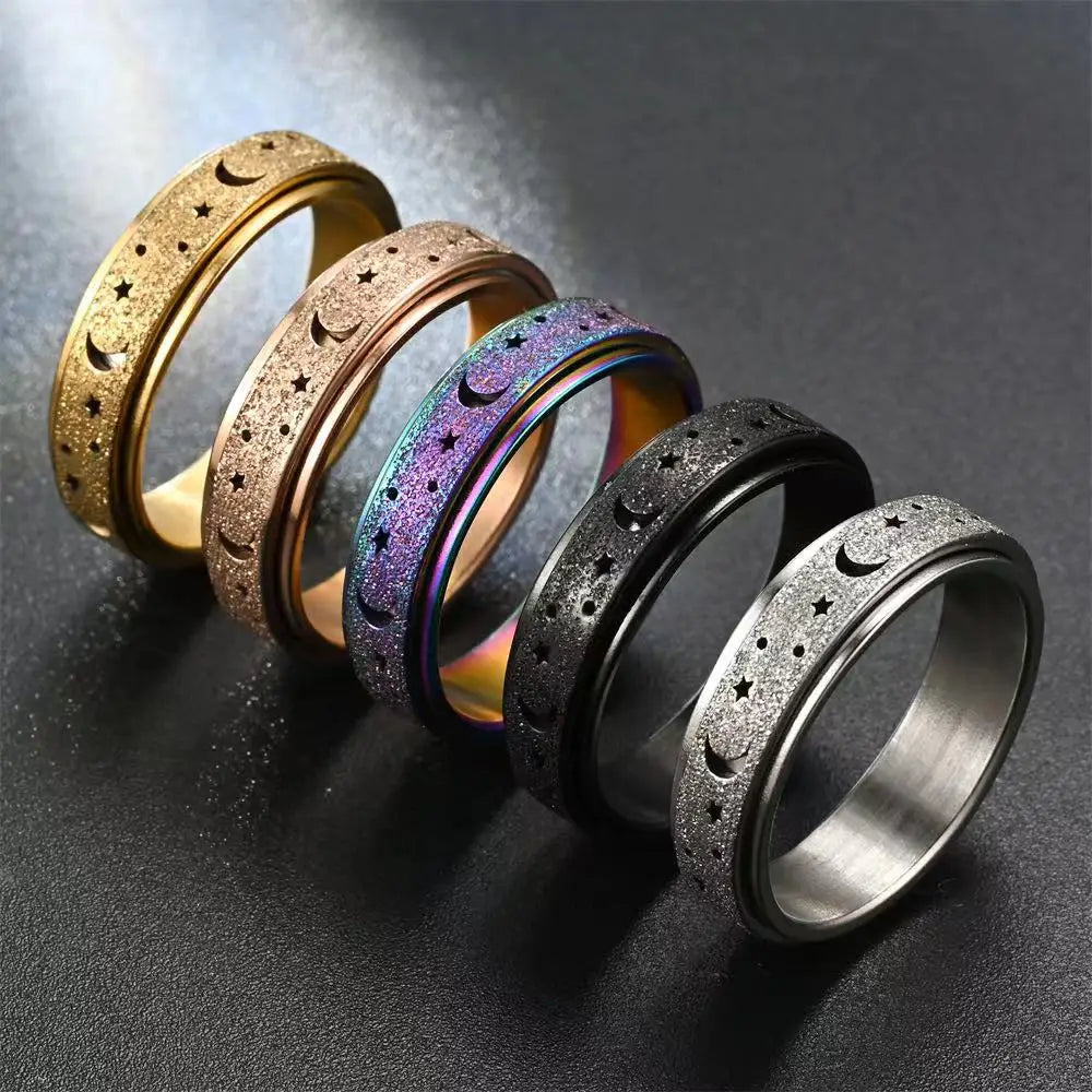 Rotating Ring with Crescent Moons for Men