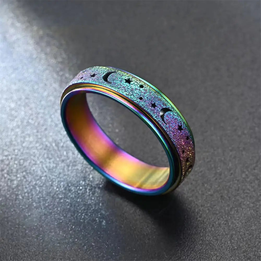 Rotating Ring with Crescent Moons for Men blue