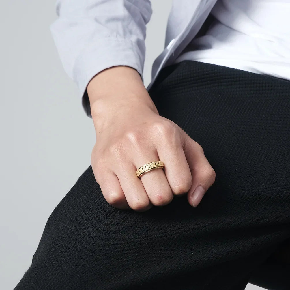 Rotating Ring with Crescent Moons for Men gold