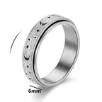 Rotating Ring with Crescent Moons for Men silver