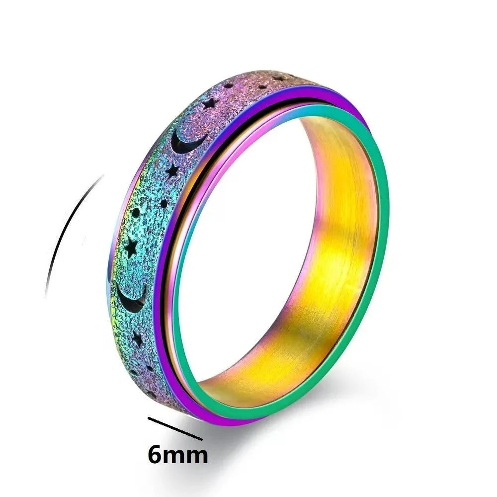 Rotating Ring with Crescent Moons for Men blue