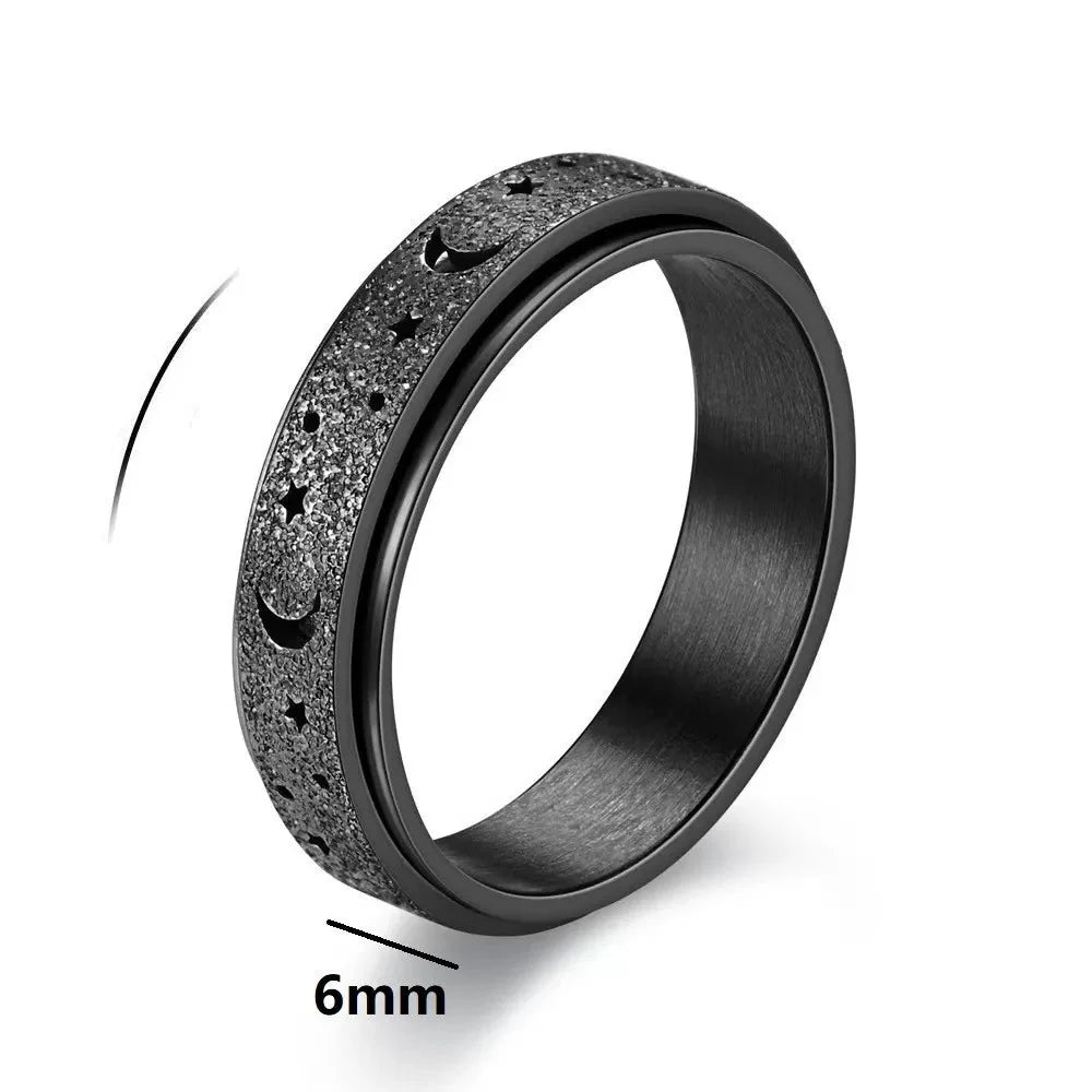 Rotating Ring with Crescent Moons for Men black