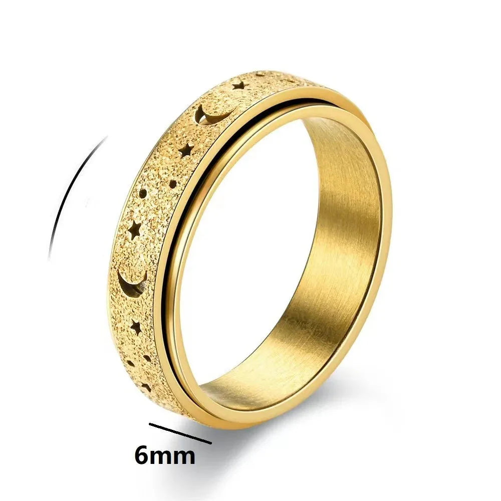 Rotating Ring with Crescent Moons for Men gold