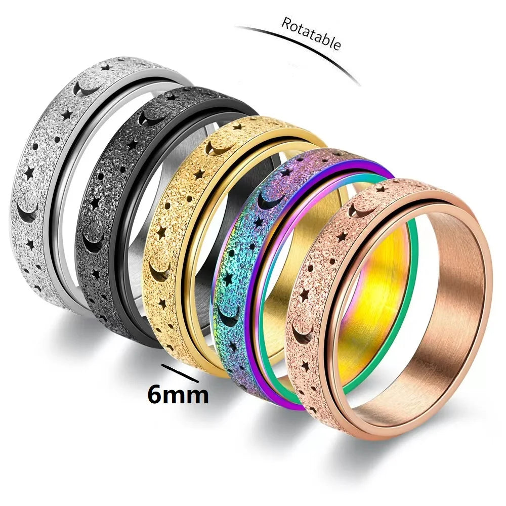 Rotating Ring with Crescent Moons for Men rose gold