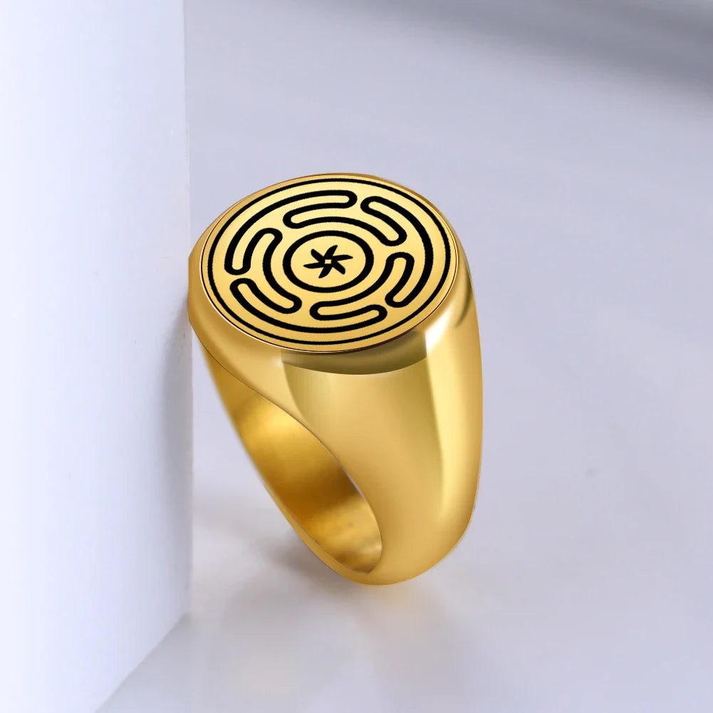 Hecate's Wheel Strophalos Ring Wiccan Witchcraft Gold