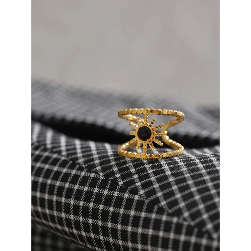 Sun Ring With Black Stone