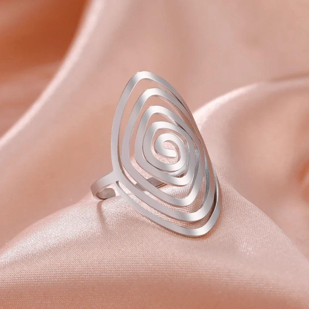 Geometric Spiral Ring Silver Woman