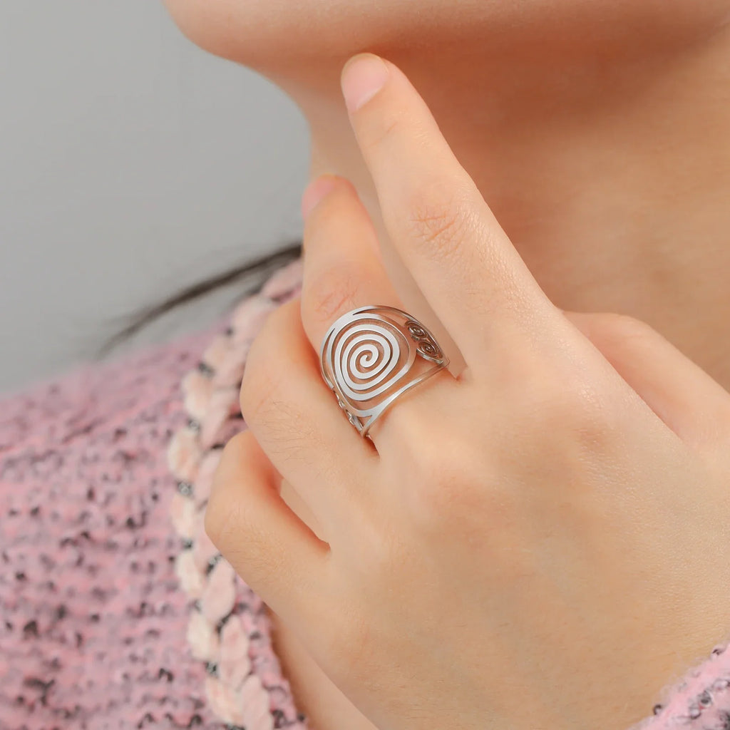 Bague spirale large pour femme argent