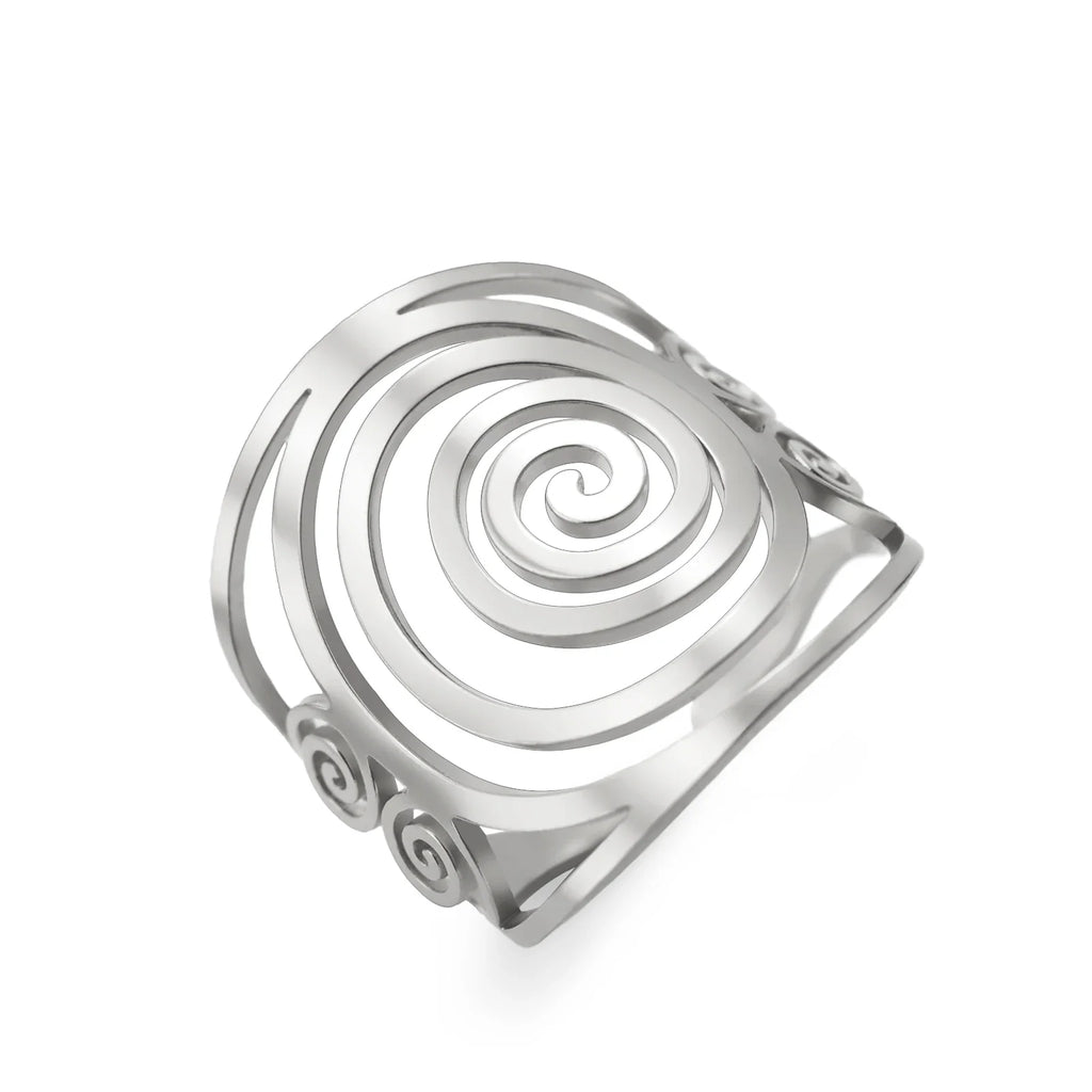 Bague spirale large pour femme argent