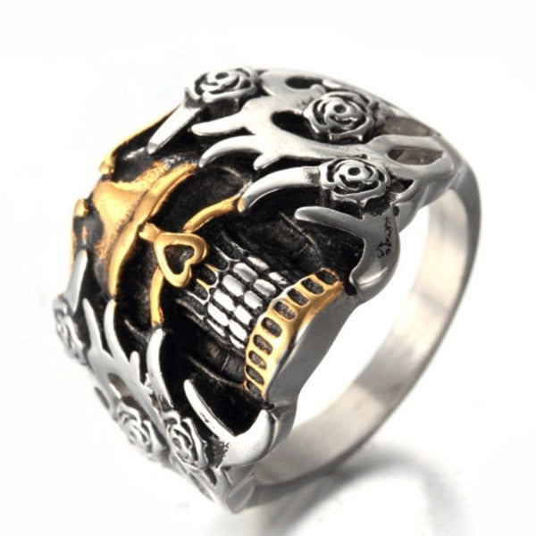Silver & Gold Skull Ring