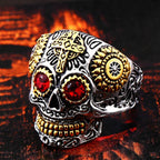 Mexican Skull Ring with Red Eyes