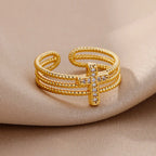 Women's Triple Christian Cross Gold Ring