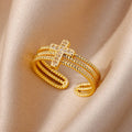 Women's Triple Christian Cross Gold Ring
