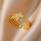 Women's Triple Christian Cross Gold Ring