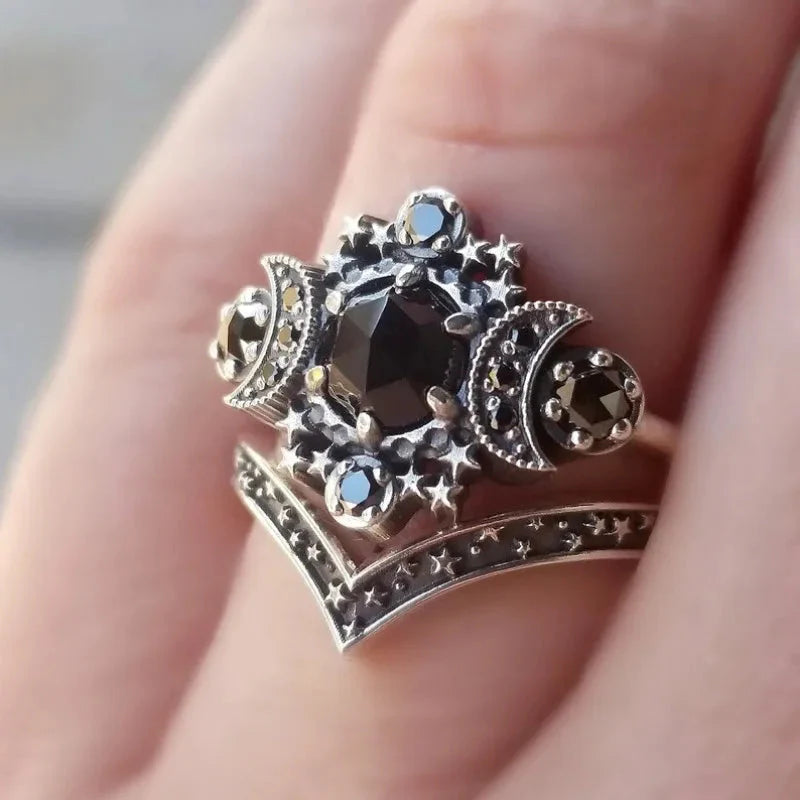 Triple Moon Witchcraft Ring Black Wiccan Woman