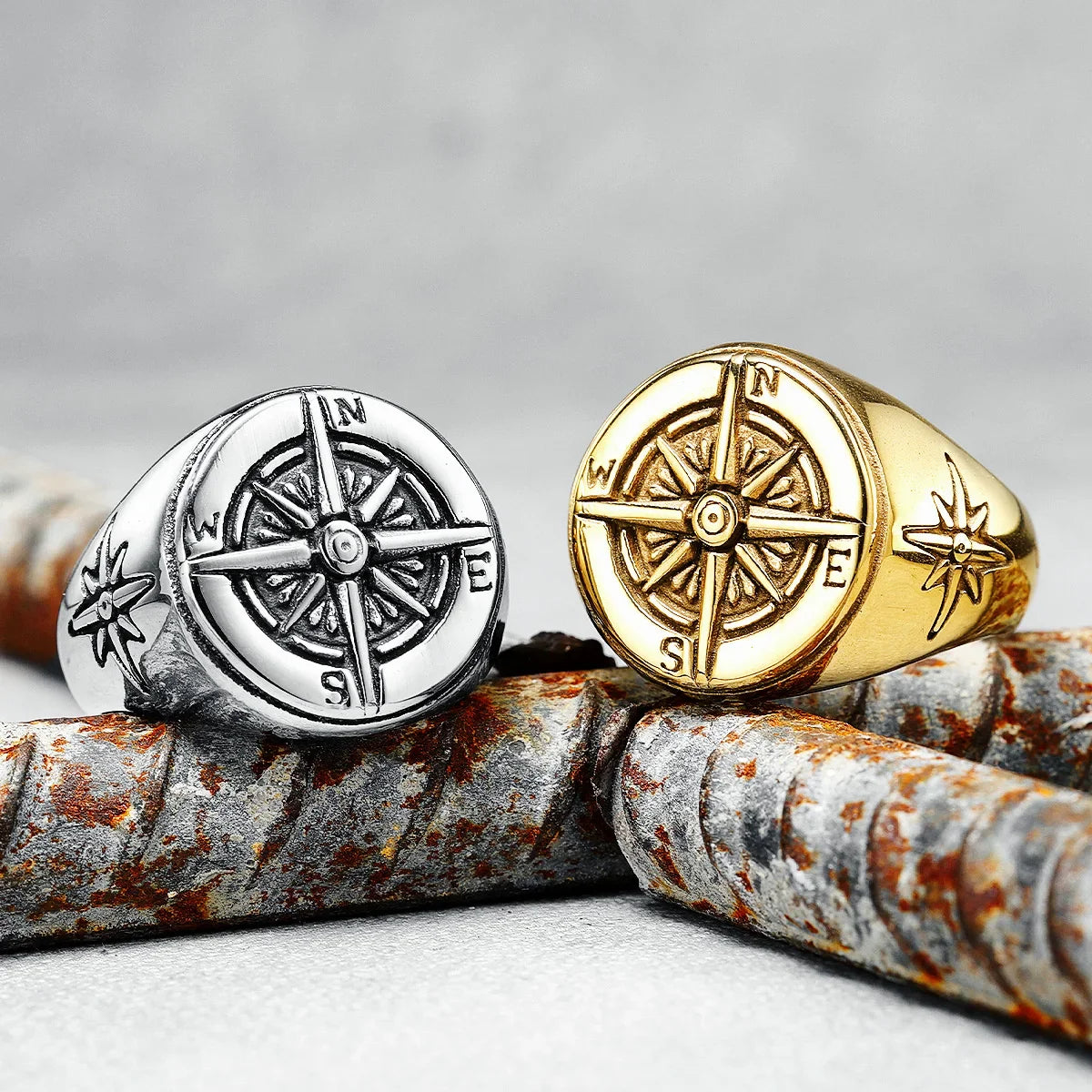 Vintage Compass Rose Ring for Men silver