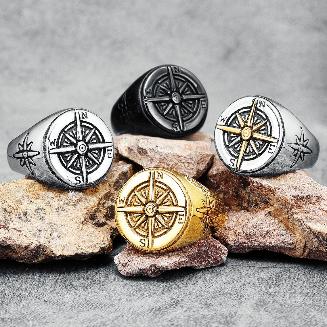 Vintage Compass Rose Ring for Men gold
