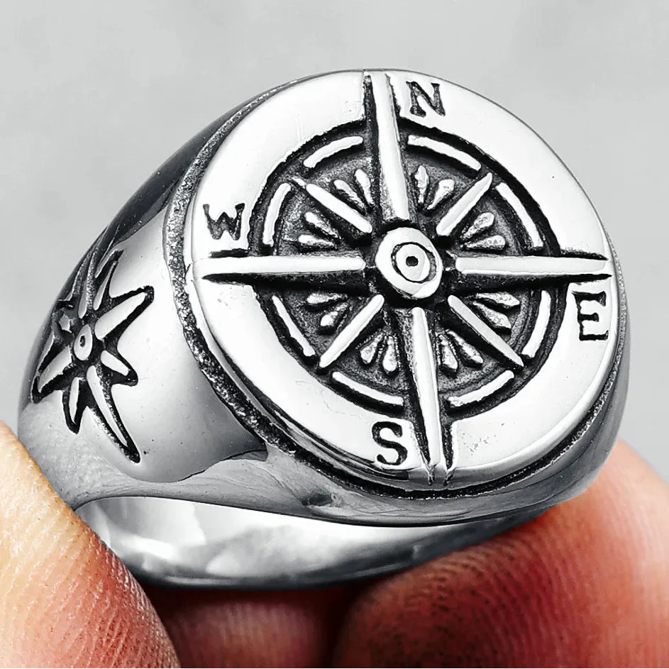 Vintage Compass Rose Ring for Men silver