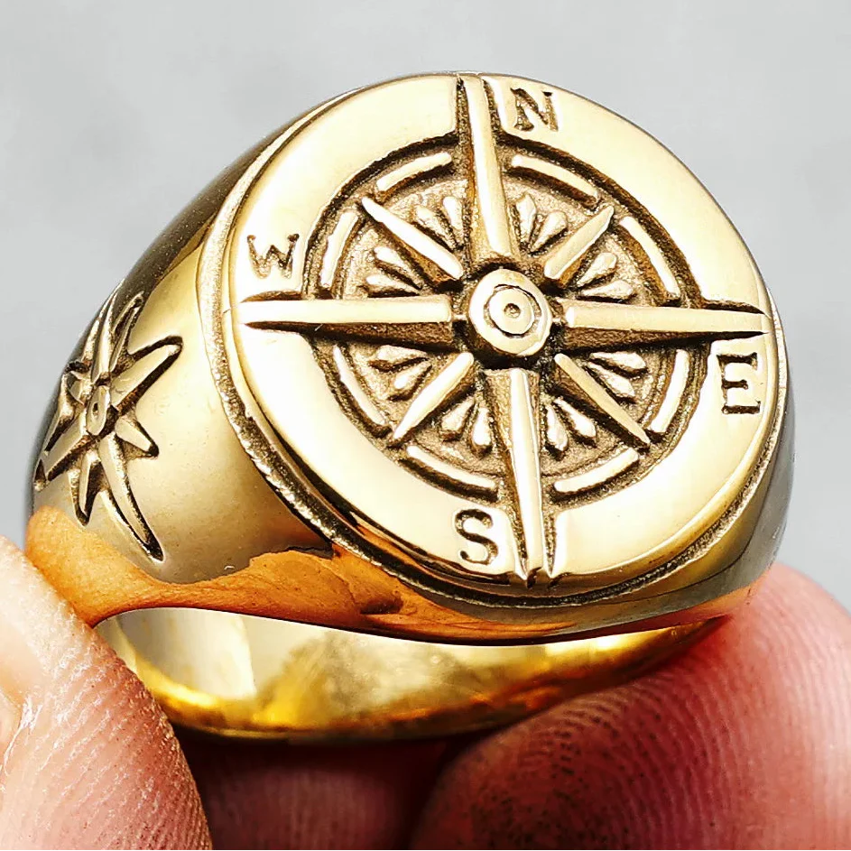 Bague Vintage Boussole Rose des Vents pour Homme or